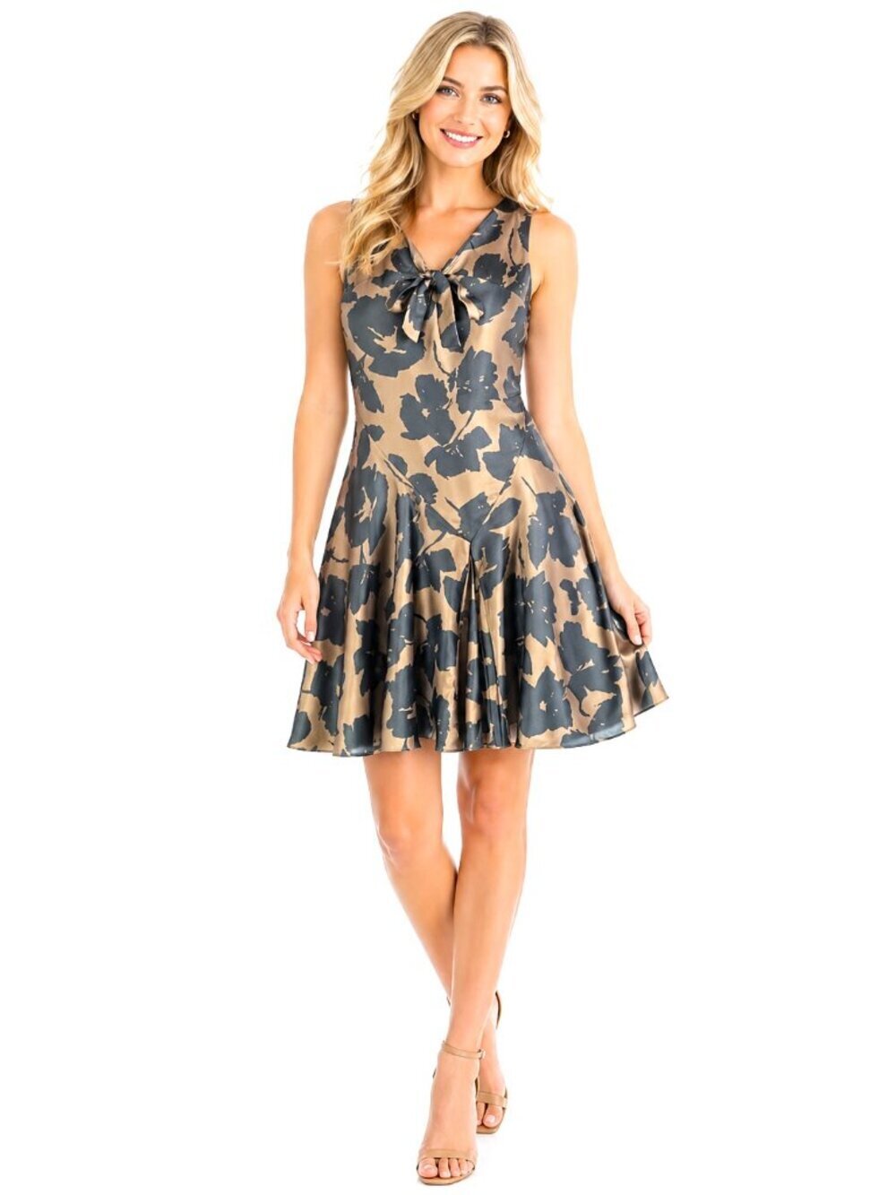 Tocca Tan Blue Abstract Print Silk Sleeveless Dress
